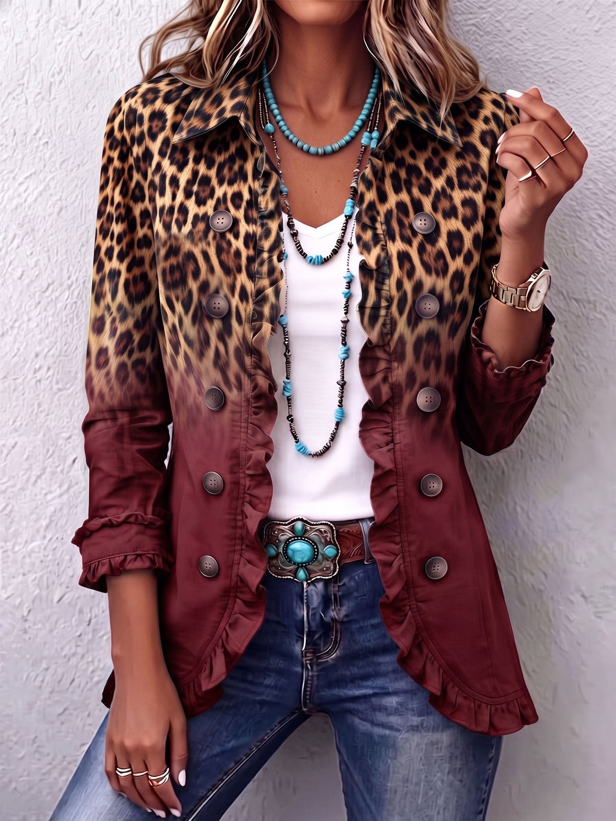 Giuseppina | Blazer Leopardo Degradado con Volantes