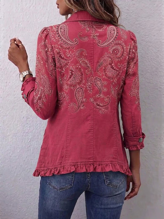 Agnese | Chaqueta Estampado Cachemira Rosa con Volantes