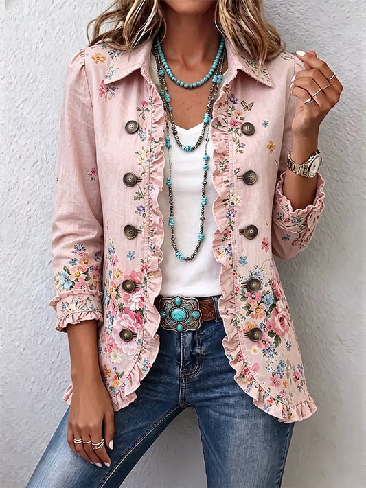 Maddalena | Chaqueta Floral con Volantes y Botones
