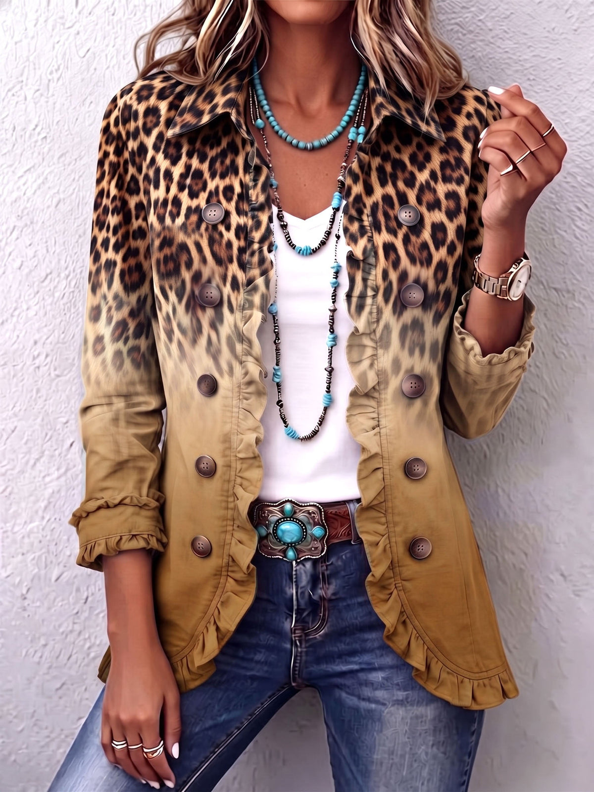 Giuseppina | Blazer Leopardo Degradado con Volantes