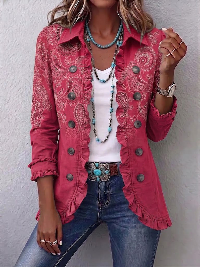 Agnese | Chaqueta Estampado Cachemira Rosa con Volantes