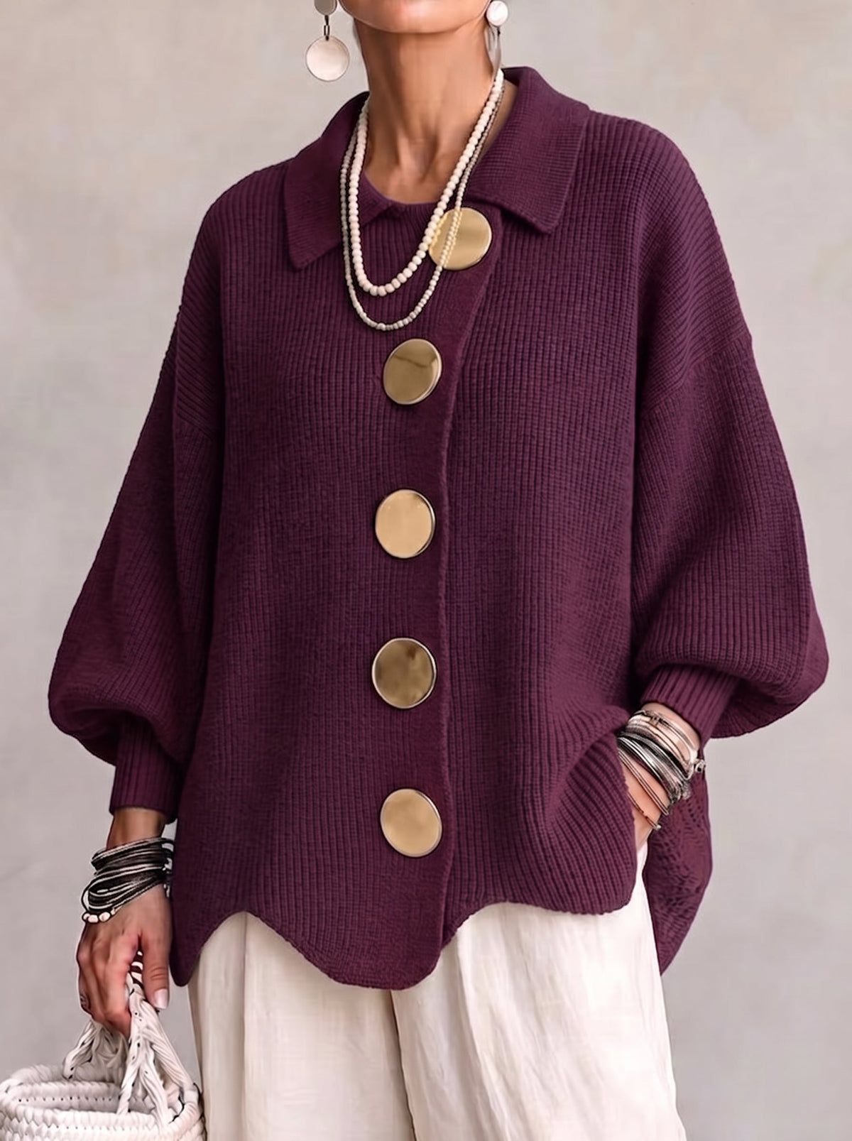 Adela | Cárdigan Oversize con Cuello