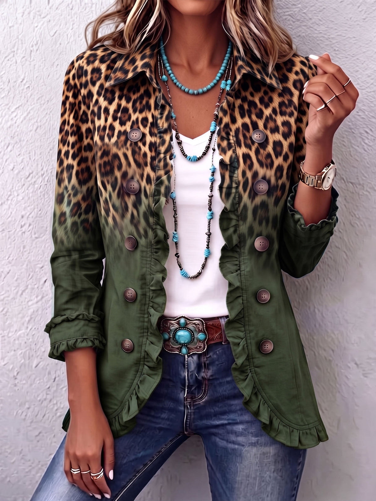 Giuseppina | Blazer Leopardo Degradado con Volantes